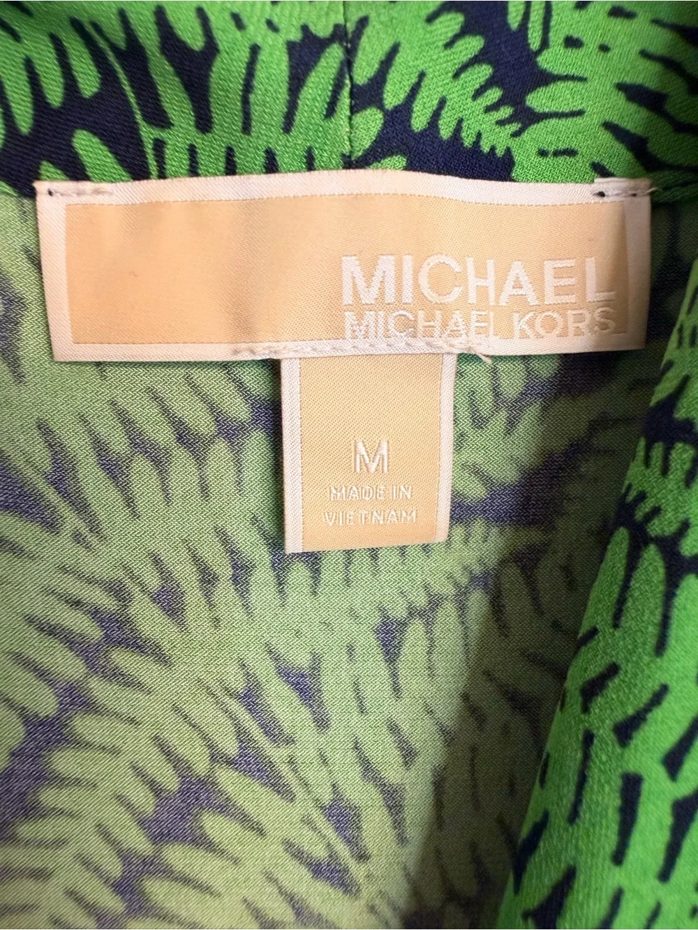 Michael Kors Green and Navy Leaf-Print Dress